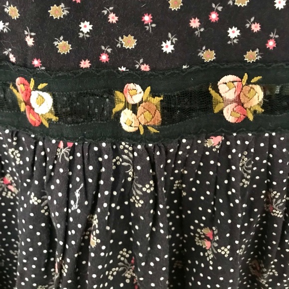 Vtg🎀Gunne Sax Black Calico Skirt Size S Prairie Midi Lace Trim👒🌾(RESERVED) - Picture 6 of 15